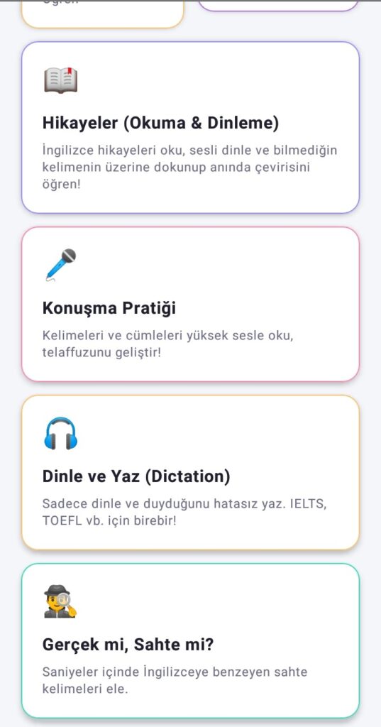 İngilizce ücretsiz konuşma uygulamsı ve ingilizce dinleme uygulaması.